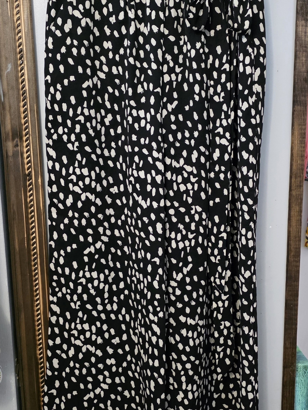 Lulu's Black With Cream Animal Print Wide Leg Flowy Pants